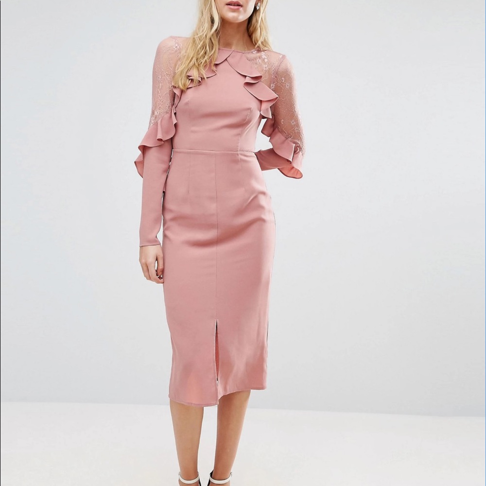 True Decadence Tall Lace Shoulder Dress Pink Small